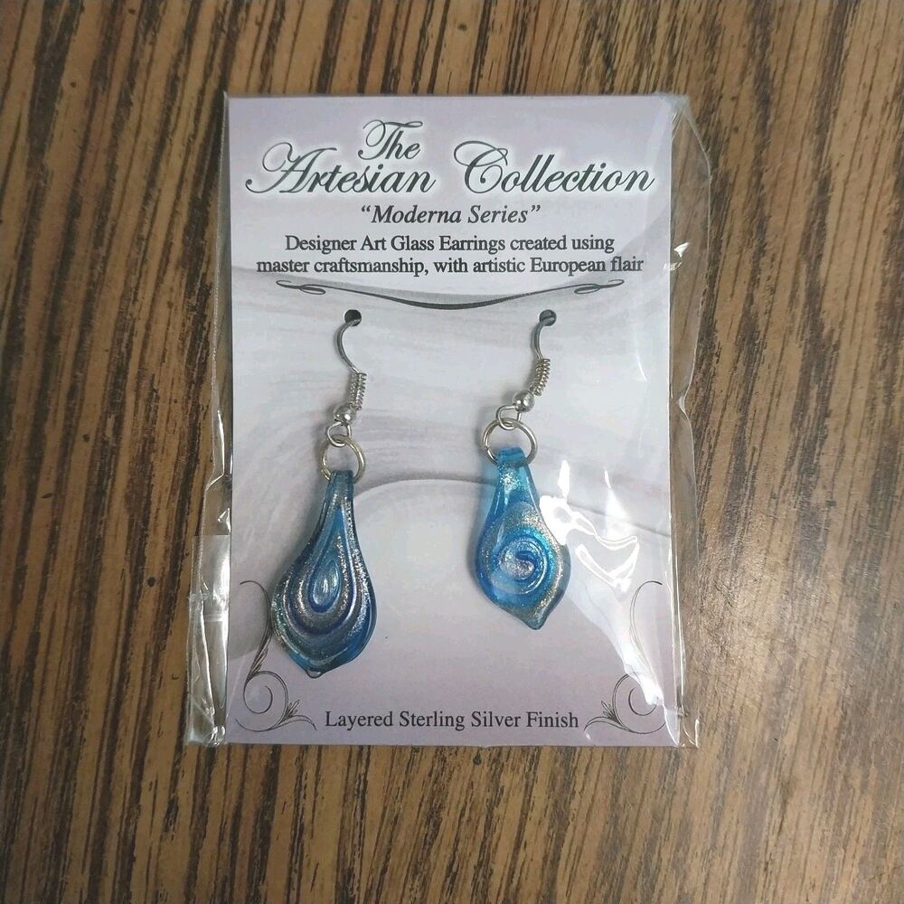 The Artesian Collection Moderna Art Glass Earrings Layered Sterling Silver